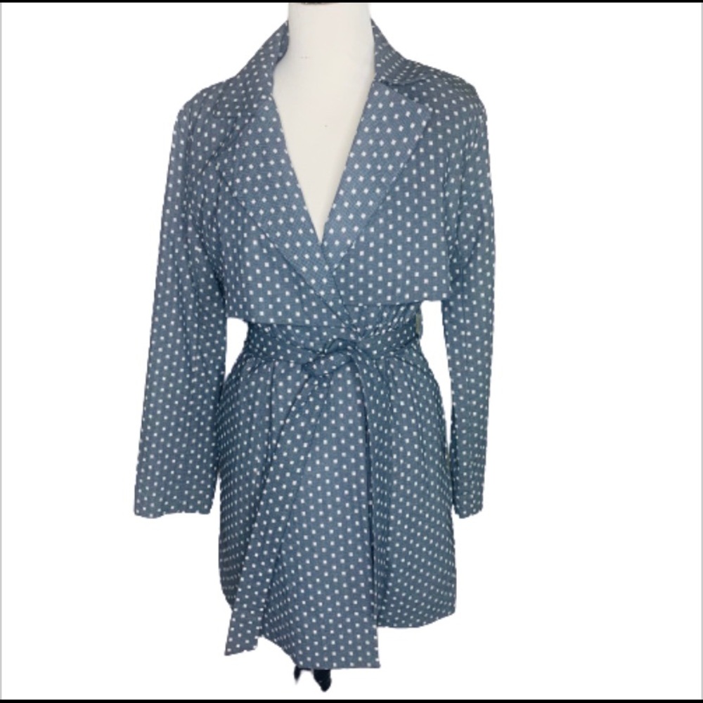 Anthropologie Tulle Blue And White Trench Coat